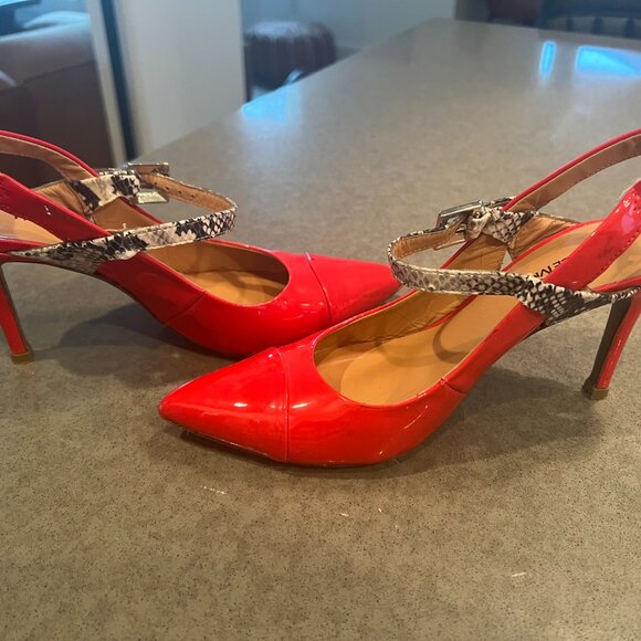 France Mode Red Patent Heel Slingbacks with Snakeskin detail 36.5/6 - Picture 6 of 13